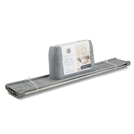 Core Kitchen Over the Sink Roll - up Drying Rack with Utensil Holder - Pewter 42102